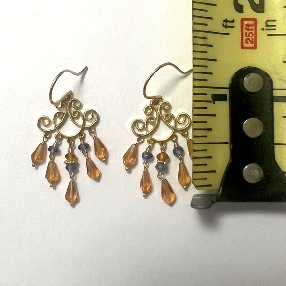 14k YG Chandelier Earrings - Citrine & Sapphire - Picture 4 of 6